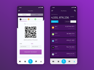 Sozo Wallet application blockchain cryptopy mobile payment price receive ui