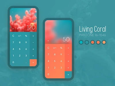 Day 03 | Calculator application calculator design green living coral livingcoral mobile orange penton ui