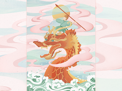 Dragon boat races chinaart chinese chinese culture chinesestyle competition design dragon dragonboat festival flat illustration illustration man overcast procreate race sun throw wave 龙 龙舟