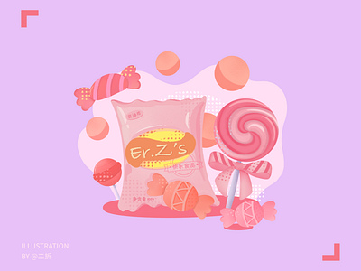 快乐食品 candy chips delightful design flat flat illustration food food illustration happy hour illustration lolipop pink procreate 食物