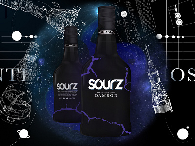 Sourz - Redesign alcohol bottle branding dark mature nasa packaging planet sourz space spirit universe