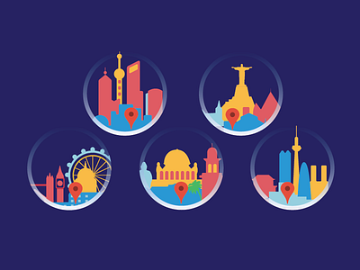 Cityscapes - Icons brazil china cities city england flat india japan london multi coloured