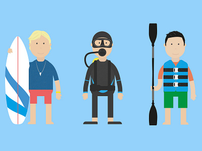 Water Sports - Character Design character clean design diving flat rowing scuba sports surfing swimming texture water