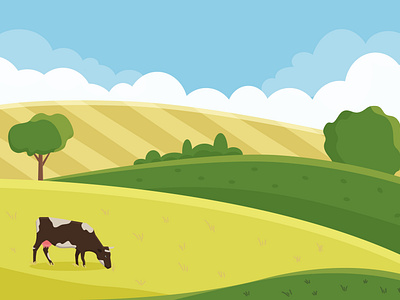 Summer meadow cow design flat flat illustration grazing illustration meadow summer vector