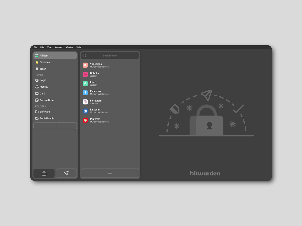 New Desktop UI for Bitwarden | The Vault by Muhammad Hamrozi on Dribbble