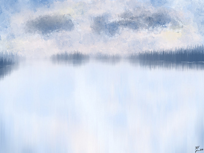 Foresight art basic blue bob digitalart distant inspiration lake painting peace quiet ross simple sky trees