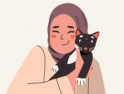 Girl with her lovely cat character design flat graphic design illustration minimal vector