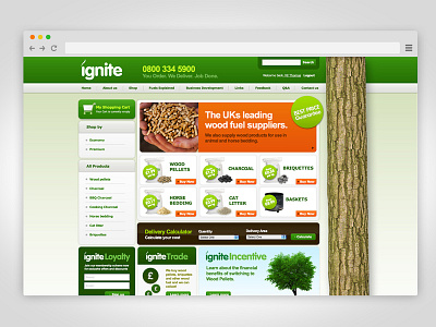 Ignite Wood Pellets brand green homepage logo web design wood
