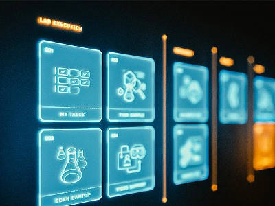 Holo4Labs — Menu 3d blender bokeh futuristic hololens icons illustration render sci fi ui uiux uxui vector visual design