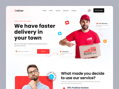 Delivery Landing Page Design agency courier delivery delivery app design digital food delivery home delivery homepage landing page online delivery order parcel red tariqul islam typography ui ux web website