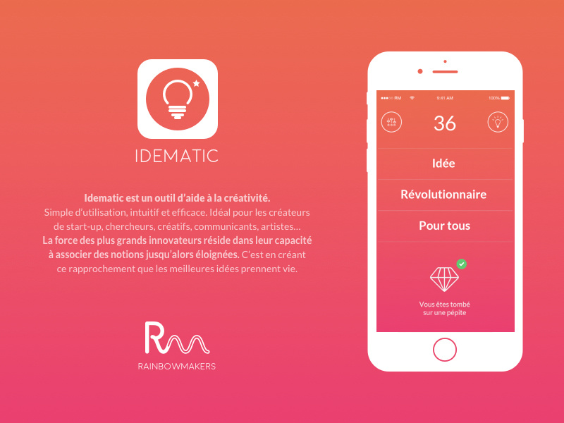 Idematic app flat ui ux iphone ios mobile idematic generator idea startup clean