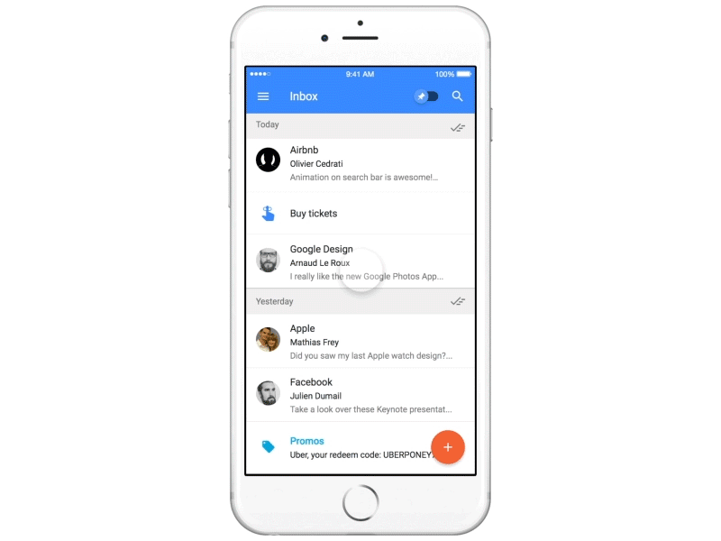 Google Inbox inbox google framerjs interaction animation iphone mobile app ux ui