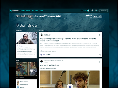 Community Tag Pages cards community fandom feed game of thrones got product design social tag tagging ux ux ui wiki