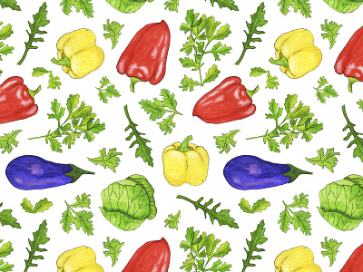 Vegetable pattern design draw eggplant herbs illustration pepper vegetables watercolor watercolor art