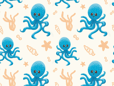 Sea pattern. doodle funny graphic design illustration octopus sea star starfish