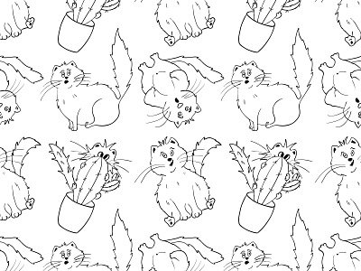 Funny cats. background cactus cat design doodle draw fluffy funny illustration