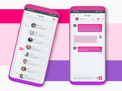 Mobile Messaging app daily ui 013 dailyui dailyuichallenge dailyuichallenge13 messaging messaging app mobile app mobile app design mobile app ui mobile app ui design mobile application mobile apps mobile messaging app mobile ui pink pink app design pink message purple app design