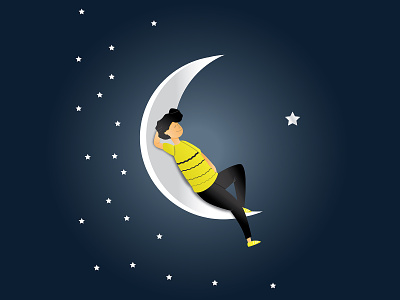 Boy sleeping on moon