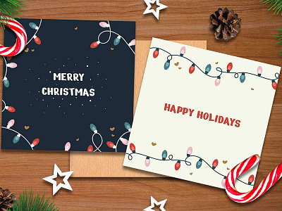 Christmas New Year holiday cards. Square postcard templates.