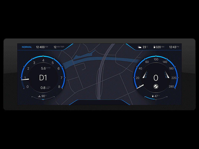 Instrument Cluster analog animation automotive clean flat gif interaction