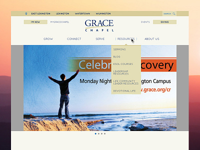 Grace Chapel church design flat grid menu responsive site web website