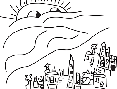 Summertime :) adobe art city colorless design graffiti illustration illustrator lines miami mountains simple sun sun with face vector