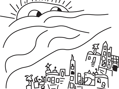 Summertime :) adobe art city colorless design graffiti illustration illustrator lines miami mountains simple sun sun with face vector