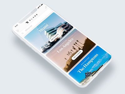 BLADE - Uber for Helicopters Homescreen Redesign aircraft booking cards destination flight helicopters iphone x jets travel