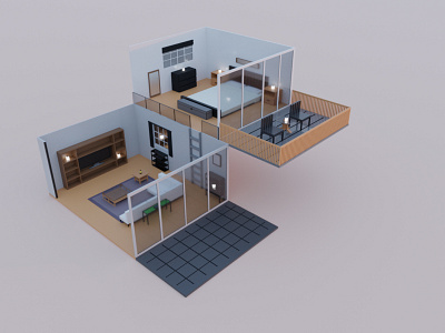 Modern two-story house 3d 3d art 3dblender blender3d blender3dart building illumination