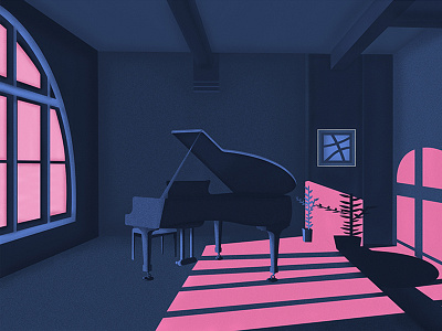 Hello Dribbble - Grand piano blue contrast light living room night piano pink purple texture window