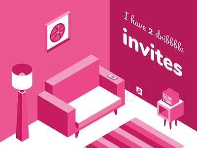 2 Dribbble Invites dribbble dribbble invites give away illustration invitation isometric pink welcome white