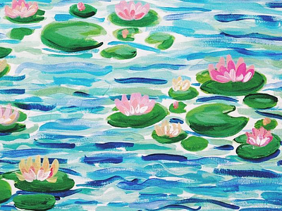 Waters lilypad acrylic canvas flowers illustration lily pad lilypad paint water