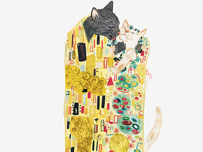 The Lick art cats gustav klimt illustration pattern texture