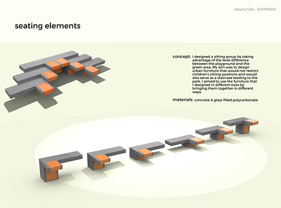 seating elements 3d modelling concrete designer furniture graphic design industrial design modelling orange street furniture urban