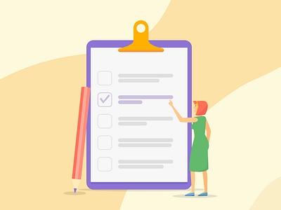 Woman checking giant checklist character check checklist flat icon illustration ui ux vector web website