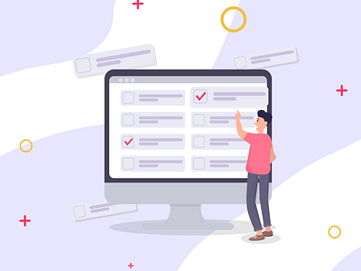 Man checking giant Checklist animation character flat icon illustration ui ux vector web website