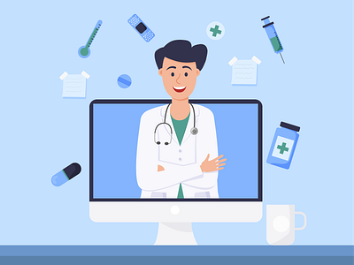 Online doctor concept character clean corona coronavirus doctor flat illustration ui ux vector web website