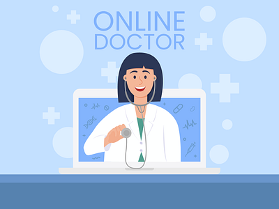 Online doctor concept 2 character clean flat icon illustration ui ux vector web website