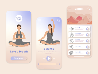 Meditation app interface app app design icon illustration interface ios meditation mobile ui ux vector web website