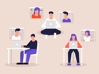 Video Conferencing Scenes character flat illustration illustrator ui ux vector video conferencing web website