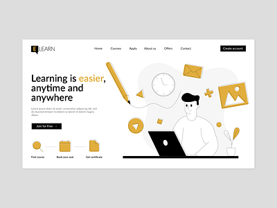 E-learning Landing Page app character flat illustration linear illustration lineart ui ux vector web website