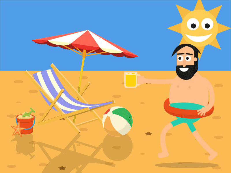 Mendo@Beach animated animation beach bear flat gif icon minimal motion sun ui