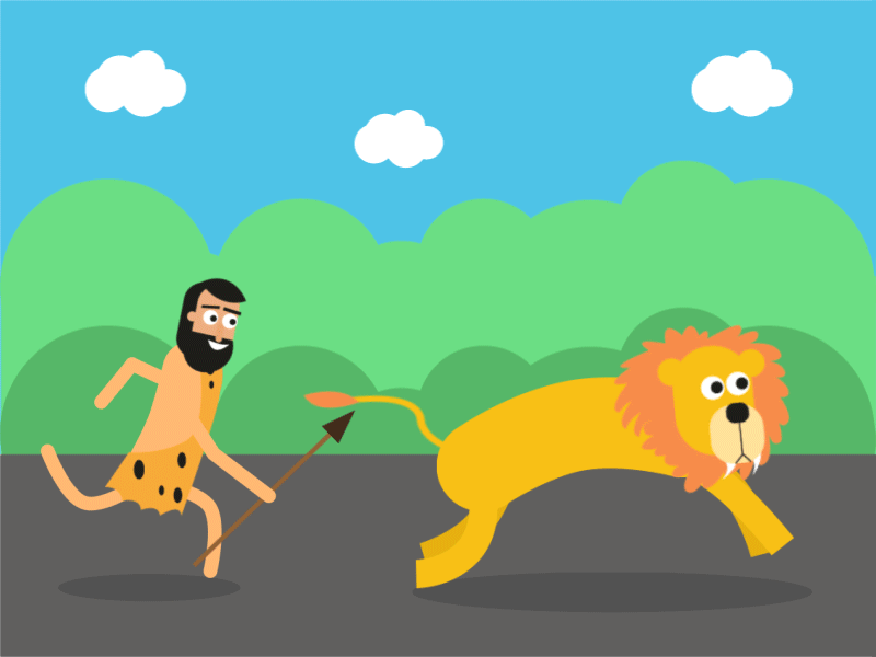 Caveman & Lion animation caveman color flat gif illustration lion motion rigging ui