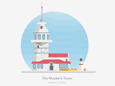 Maiden's Tower flat icon illustration istanbul maiden tower turkey vector