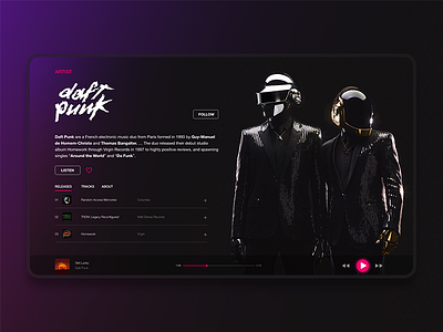 Music Player Artist page daft grid interface music page player punk ui ux web xd