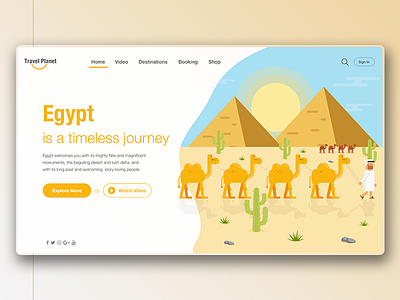 Travel Planet Egypt Landing Page 2d animation character clean color design flat gif icon illustration material motion template travel typography ui ux vector web website