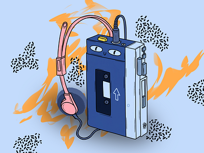 cute cassette player cartoon digital art illustration oldschool procreate