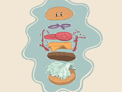kawai burger cartoon cute digital art food illustration kawai nyan procreate