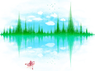 The Sound Of Nature art conceptual illustration lake minimalist nature painting soundwave surreal watercolor
