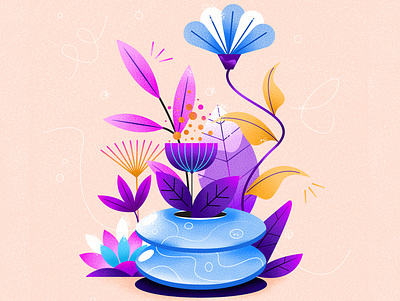 Purple Blooming art bloom botanic design flower flower bloom flower botanic flower nature graphic design illustration minimalistic art nature palette pot simpleillustration vector